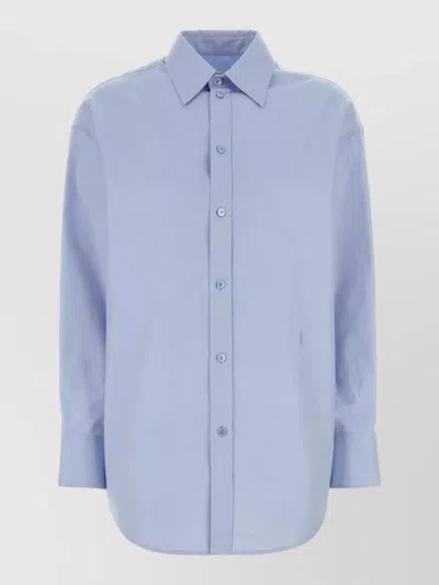 Saint Laurent Oxford Shirt Long Sleeves Button Cuffs Hem In Blue