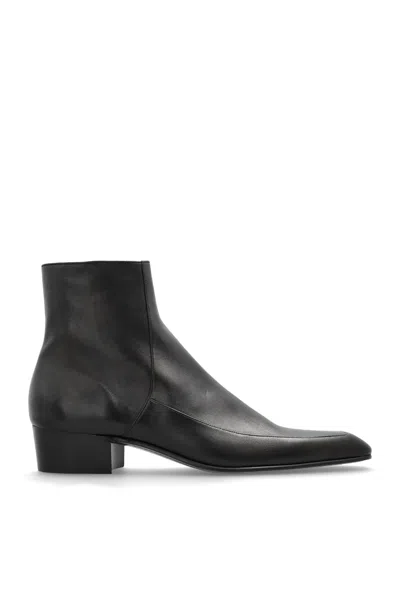 Saint Laurent Ozil Leather Ankle Boots In Black