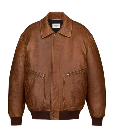 Saint Laurent Padded Bomber Jacket In Vintage Grained Lambskin In Brown