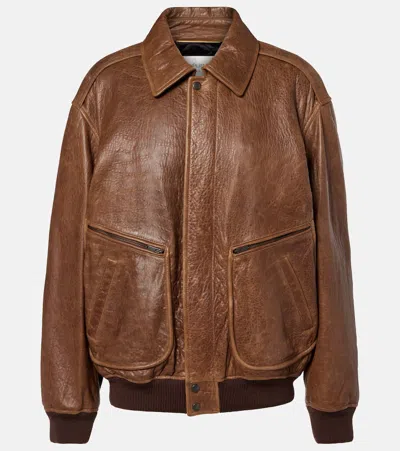 Saint Laurent Padded Leather Blouson Jacket In Brown