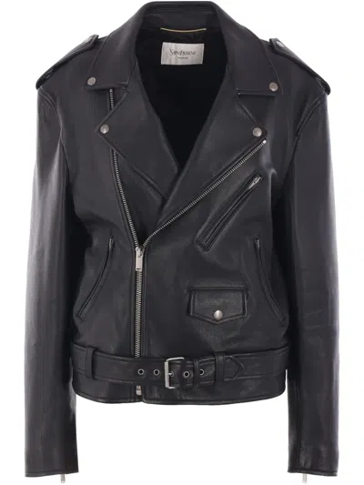 Saint Laurent Padded Leather Jacket In Black