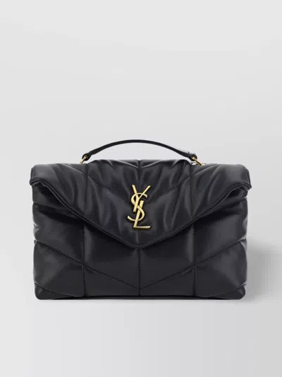 Saint Laurent Padded Quilted Chevron Lambskin Shoulder Bag In Black