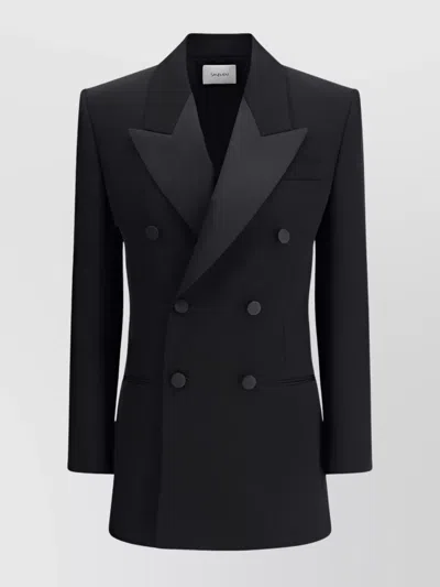 Saint Laurent Padded Shoulders Double-breasted Blazer Dress In Black