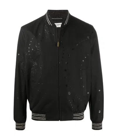 Saint Laurent Painted Baseball Casual Jacket In Black