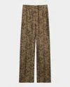Saint Laurent Paisley Fluid Twill Straight-leg Pants In Brown