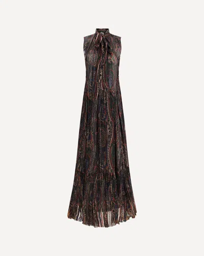 Saint Laurent Paisley Long Dress In Brown