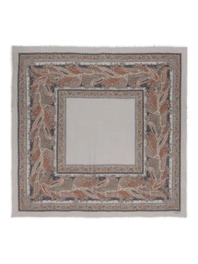 Saint Laurent Paisley-motif Cashmere Scarf In Gray