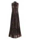 Saint Laurent Pleated Tiered Paisley-print Metallic Silk-blend Georgette Maxi Dress In Brown
