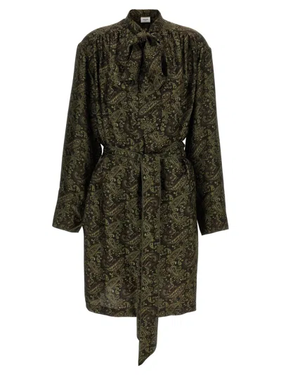Saint Laurent Paisley Print Dress Dresses Multicolor In Green