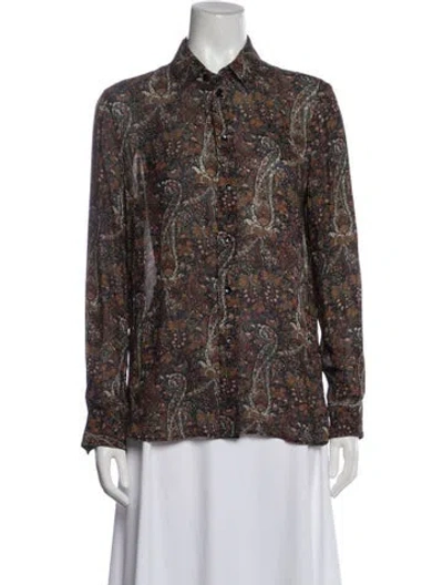 Pre-owned Saint Laurent Paisley Print Long Sleeve Blouse In Brown