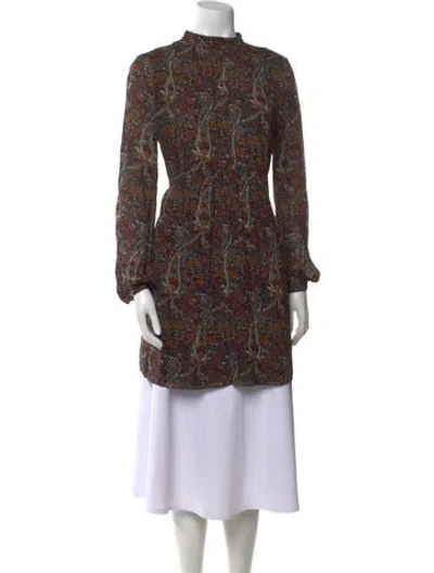 Pre-owned Saint Laurent Paisley Print Mock Neck Tunic In Multi