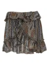 Saint Laurent Printed Skirt With Elastic Waistband And Ruffled Hem In Gray