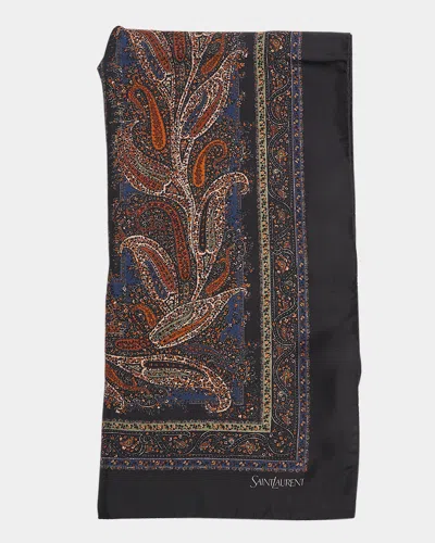 Saint Laurent Paisley-print Silk-blend Scarf In 4088 Midnight Blue Multicolor