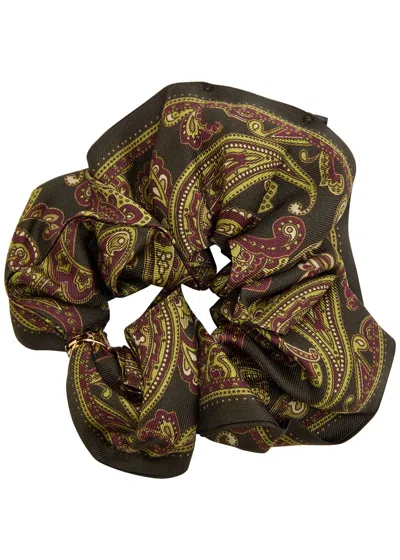 Saint Laurent Paisley-print Silk Scrunchie In Brown