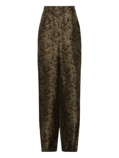Saint Laurent Paisley-print Trousers In Brown