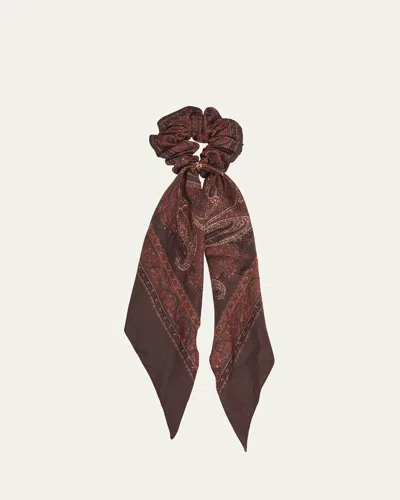 Saint Laurent Paisley Printed Silk Scarf Scrunchie In Sienna Multicolor Gold