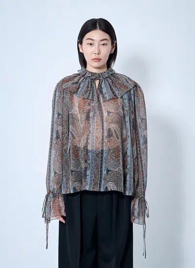 Saint Laurent Paisley Silk Georgette Blouse In Brown