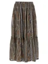 Saint Laurent Lightweight Tiered Paisley Skirt In Brown