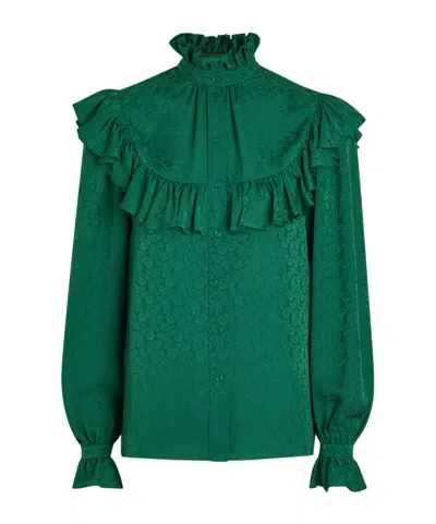 Saint Laurent Paisley-jacquard Silk Blouse In Green