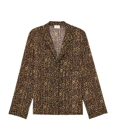 Saint Laurent Pajama Blouse In Lurex Stripe Silk Georgette In Brown