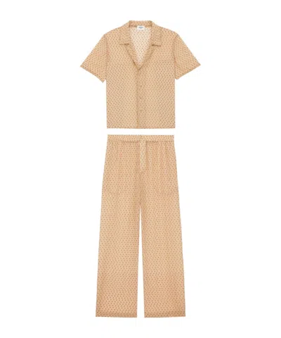 Saint Laurent Pajama Set In Dotted Silk Chiffon In Brown