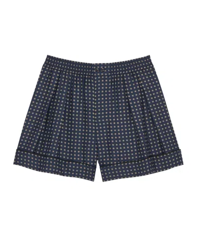 Saint Laurent Pajama Shorts In Square Silk Satin In Blue