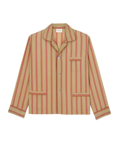 Saint Laurent Pajama Top In Striped Cupro Twill In Brown