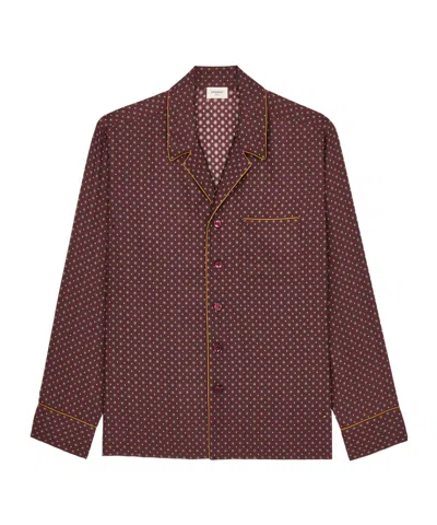 Saint Laurent Pajama-style Shirt In Hexagon Silk Twill In Red