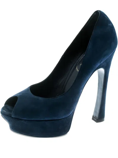 Pre-owned Saint Laurent Palais Heeled Pumps In Blue