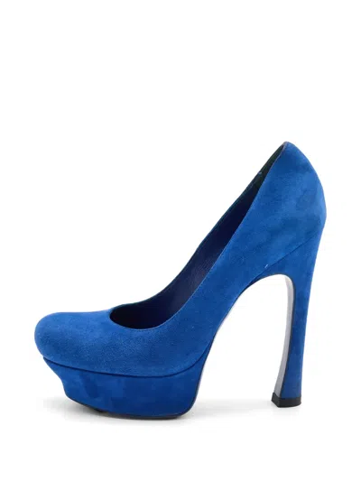 Pre-owned Saint Laurent Palais Platform Pumps In Blue