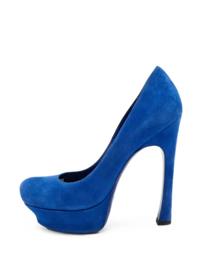 Pre-owned Saint Laurent Palais Platform Pumps In Blue