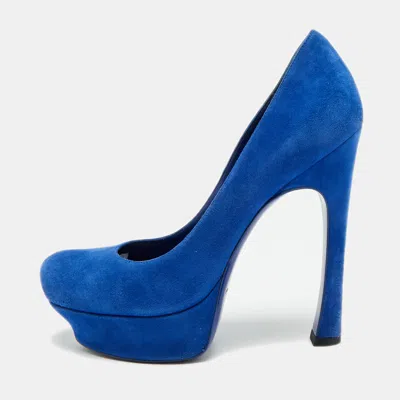 Pre-owned Saint Laurent Palais Size 39 Blue Leather Platform Pumps