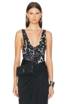Saint Laurent Floral-print Cutout Stretch-jersey Bodysuit In Craie Noir