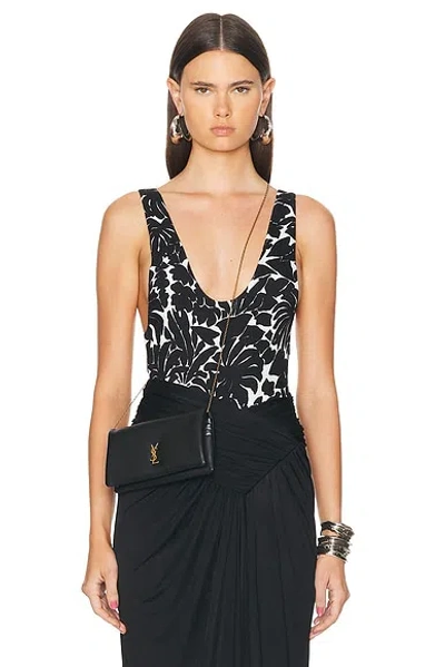 Saint Laurent Floral-print Cutout Stretch-jersey Bodysuit In Craie Noir