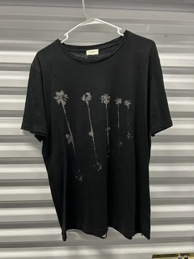 Pre-owned Saint Laurent Palm Tree Distressed Tshirt M In Black