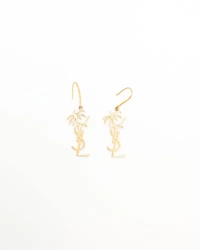 Saint Laurent Palm Tree Logo Earrings In Gold