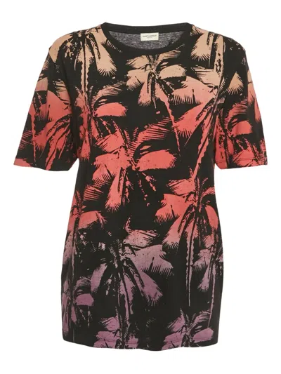 Pre-owned Saint Laurent Palm-tree Print T-shirt In Black