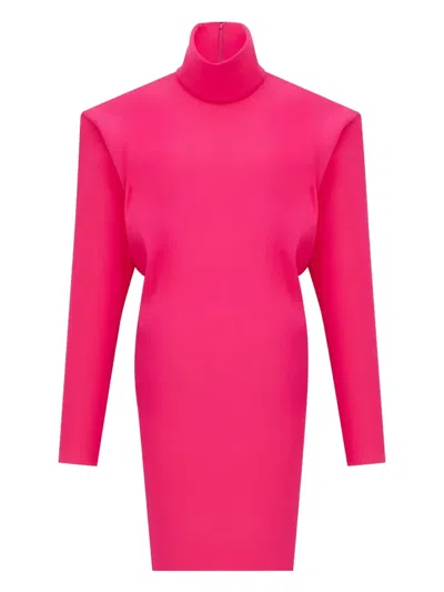 Saint Laurent Panama High-neck Mini Dress In Pink