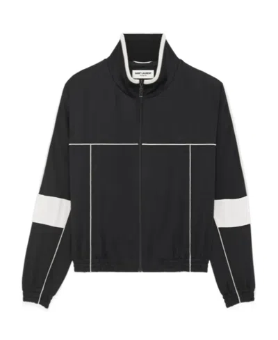 Saint Laurent Panelled-design High-neck Bomber Jacket In Black