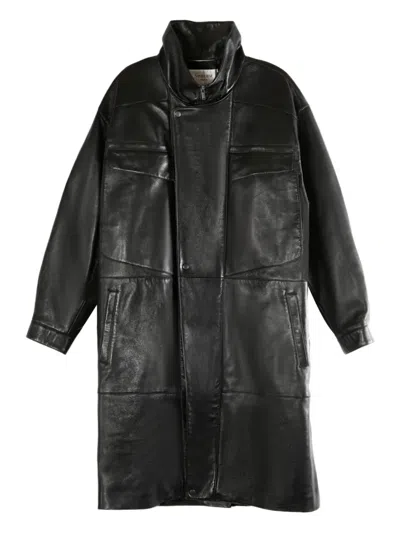 Saint Laurent Panelled Leather Coat In Black