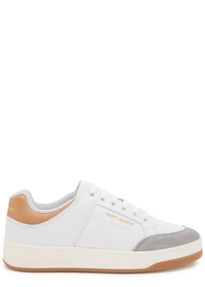 Saint Laurent Panelled Leather Sneakers In White