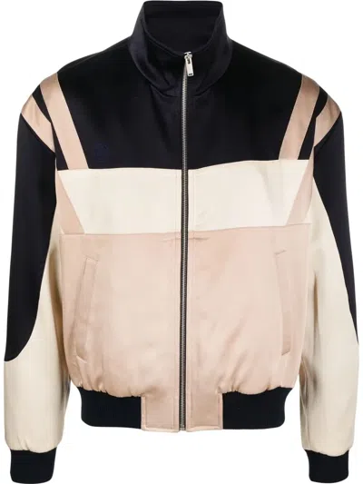 Saint Laurent Panelled Logo Satin Bomber Jacket In Multicoloured