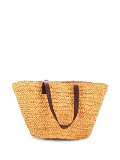 Pre-owned Saint Laurent Panier Basket Shopper Raffia Medium Bucket Bag In Brown