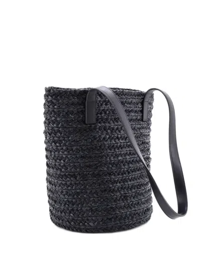 Pre-owned Saint Laurent Panier Basket Shopper Raffia Small Tote Bag In Black