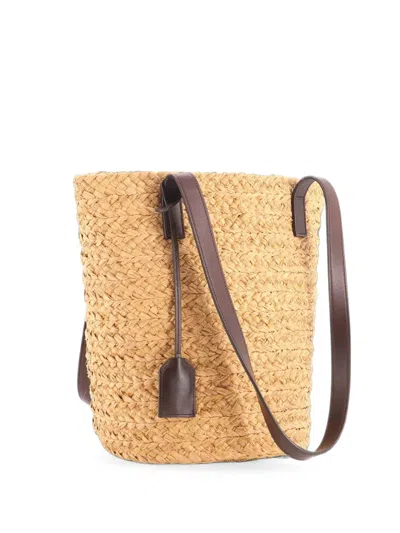 Pre-owned Saint Laurent Panier Basket Shopper Raffia Small Tote Bag In Neutrals