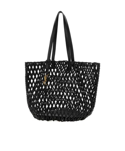 Saint Laurent Panier Beaded Logo Plaque Tote Bag In Orange