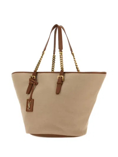 Saint Laurent Panier Chain-trimmed Canvas Tote Bag In Brown