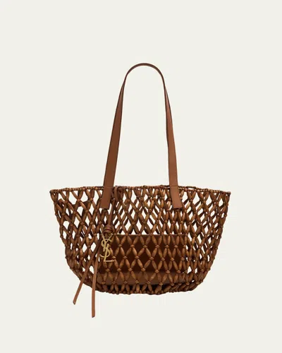 Saint Laurent Panier Small Open-work Bead Shoulder Bag In Light Wood/brick