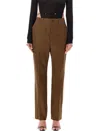 Saint Laurent Straight Pants With Pleats In Ecorce Khaki