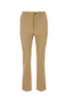 Saint Laurent Beige Straight Pants With A Button In Cotton Woman